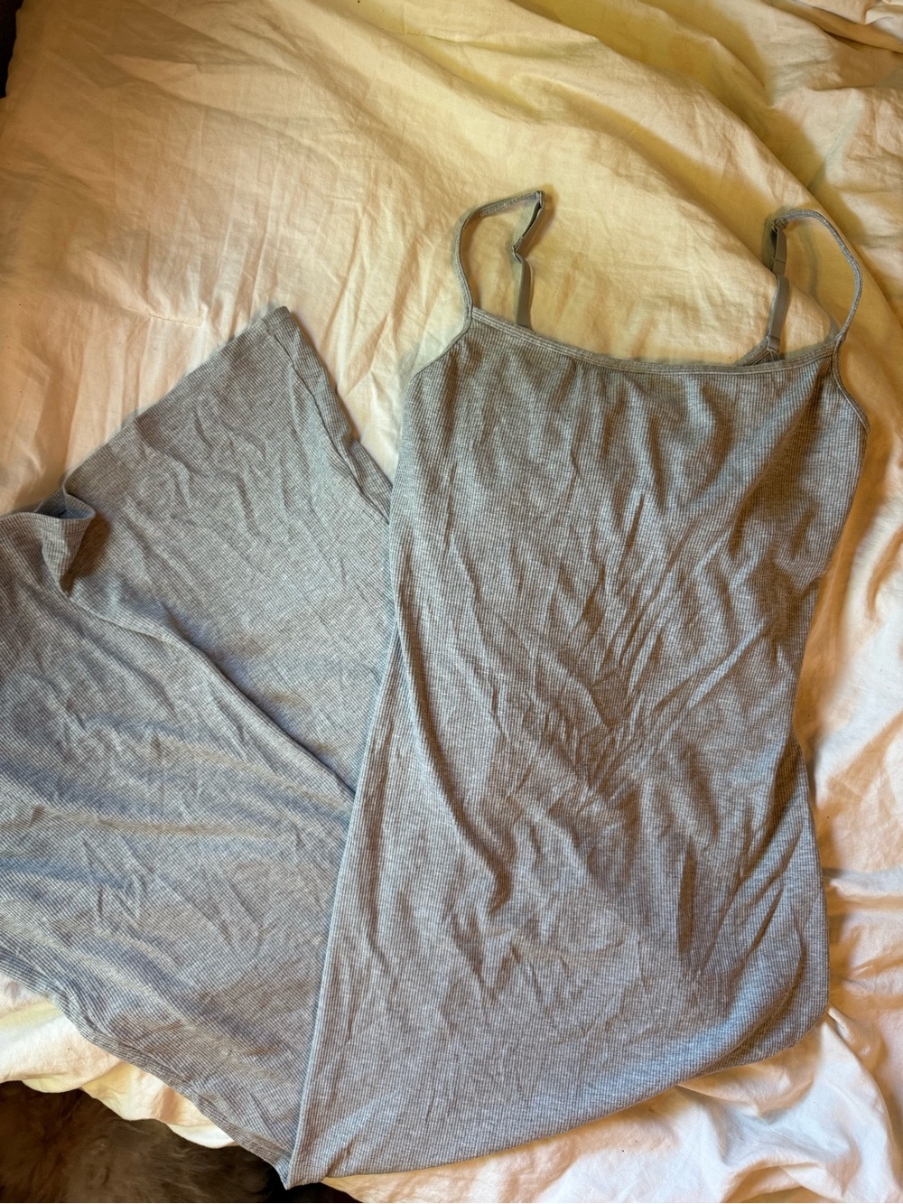 YITTY Gray Ribbed Maxi Slip Dress with Spaghetti Straps